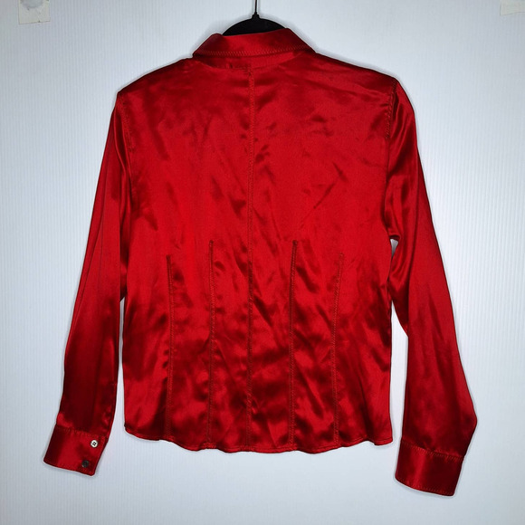 Vintage Y2K Liz Claiborne Petite Red 100% Silk Button Blouse Top Collar 8P Small - Picture 9 of 10